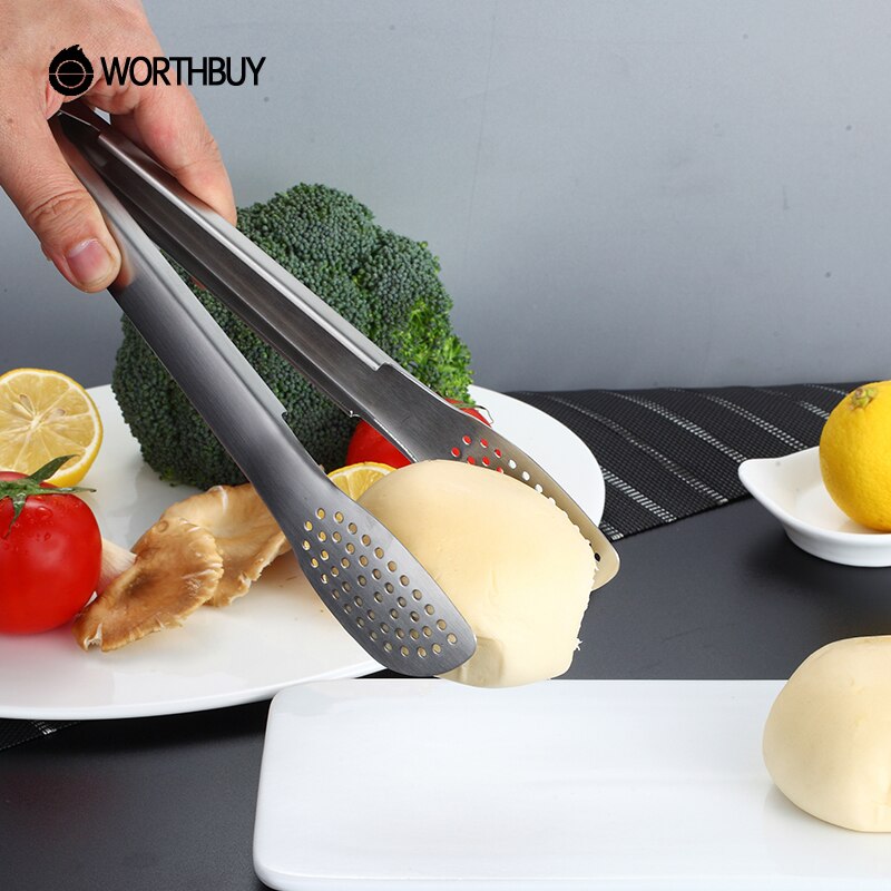 WORTHBUY-Pinzas para comida de acero inoxidable 304, pinza de cocina para barbacoa, utensilios de cocina, sartén antideslizante para ensalada, pinzas para servir, accesorios para cocina