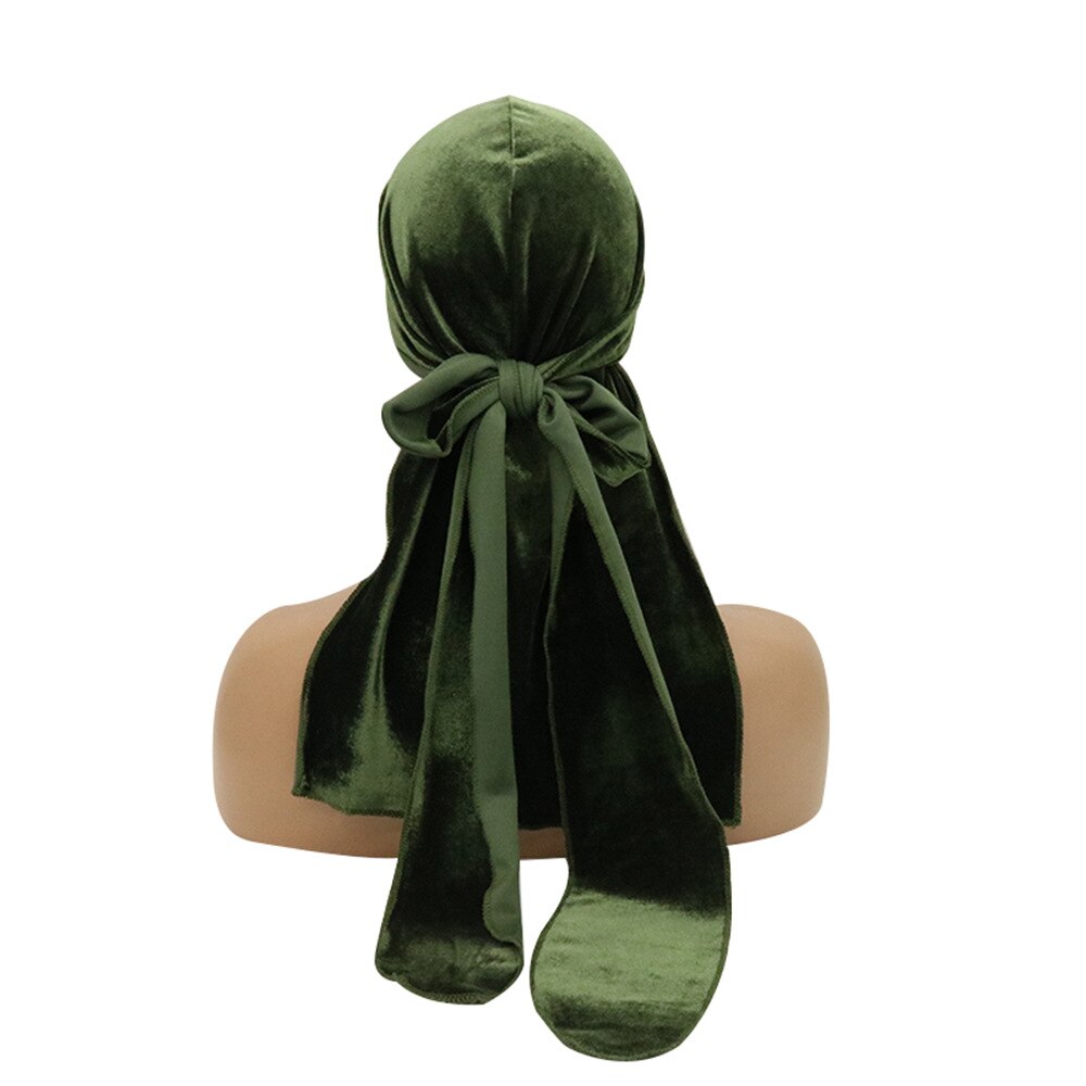Durag en velours pour hommes et femmes, chapeaux Bandana, solide, enveloppe de tête, extensible, longue queue, chapeaux de Pirate Jordan, Turban Du chiffon: green