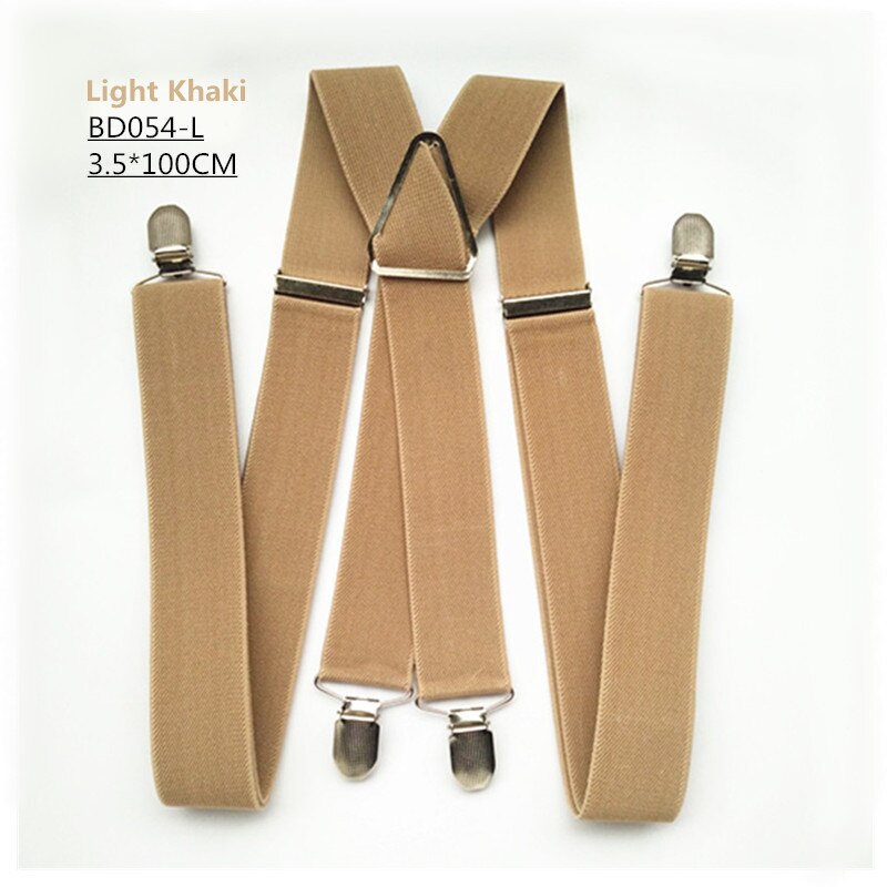 Bd054- l xl xxl størrelse khaki tan farge 3.5cm bredde 4 klips voksen seler justerbar strikk x bakbukser seler seler herre: Lys khaki l
