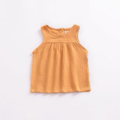 Baby Peuter Mouwloze Blouse Meisje Casual Zomer Tops Unisex Leuke Katoenen Meisjes Kleding 2022 5 Kleur Solide Kinderkleding: yellow / 6m