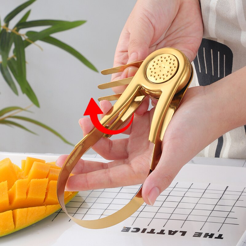 Neue Stilvolle edelstahl Mango Splitter Cutter Obst samen entferner Gerät Pfirsich Schneidemaschine Küche Gerät Metall servieren werkzeuge