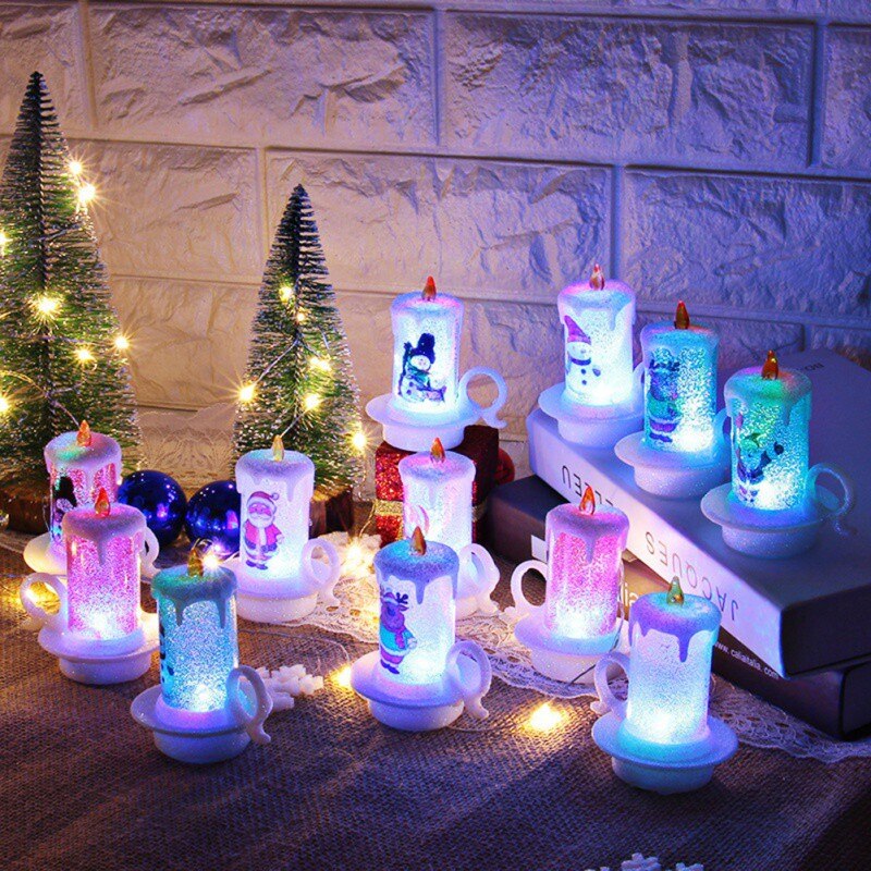 Kerst Decoratie Nachtlampje Huishoudelijke Lichtgevende Kaars Licht LED Elektronische Kaars Patroon Kerst Decor Voor Thuis