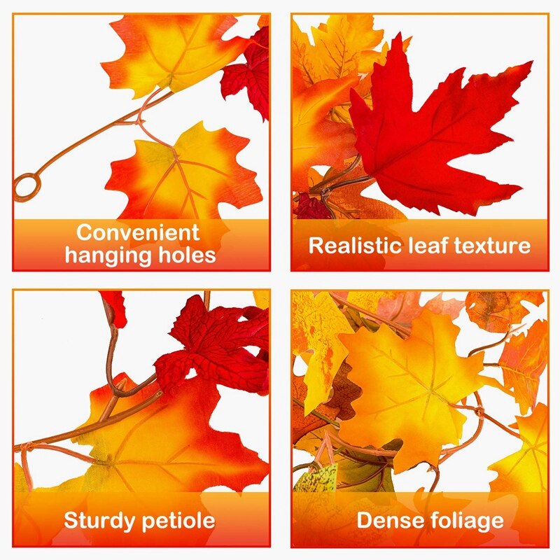 2 sztuk sztuczne jesienne liście klonu girlanda, jesień wisząca roślinka dla domu ściana ogrodu drzwi tło dekoracji kominka, śr