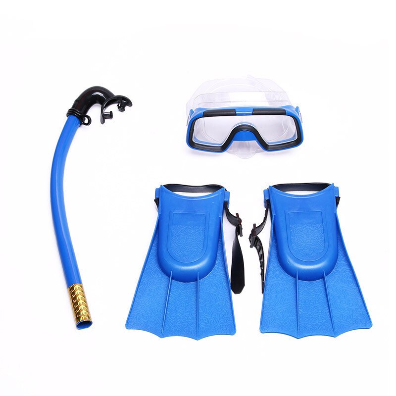 SFIT Swimming Goggles Underwater Anti Fog Half Face Nose Clip Glasses Diving Bikini Tempered Glass Lens Snorkel Goggles: children blue set