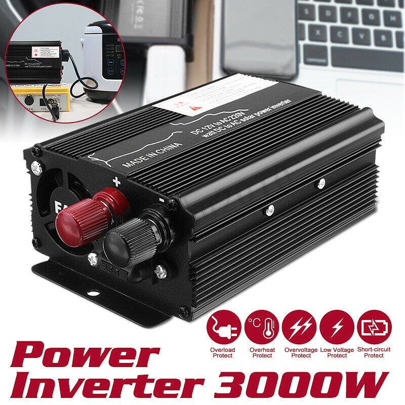 Onduleur modifié  to 3000w voitures énergie solaire 12/24v sinus 110/220v convertisseur d'onde (avec fil de pince + fil d'allume-cigare)