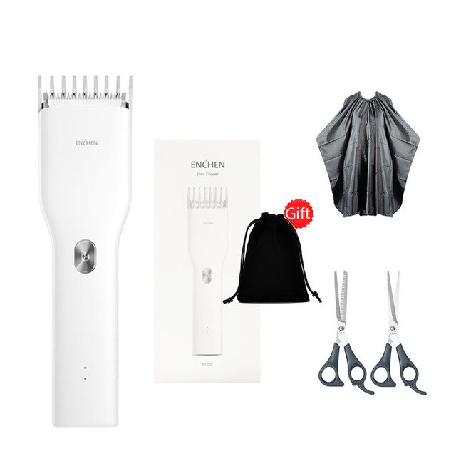 ENCHEN Hair Clipper Men's USB Rechargeable Electric Beard Trimmer Two Speed Ceramic Cutter Hair Cutting Machine: White Set1