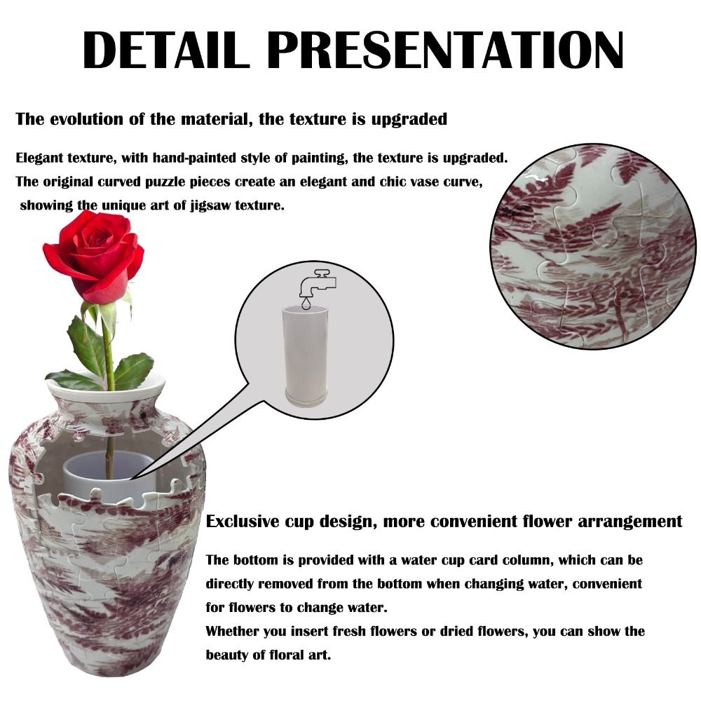 3D Puzzle Vase DIY Waterproof Flower Arrangement Vase Artistic Arrange Flowers Home Decoration Vase Housewarming