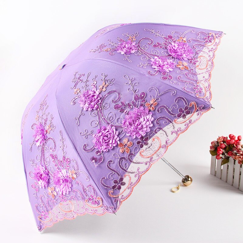 Lace Umbrella Rain Women Folding Flower Double Layer Umbrellas Black Coating Anti UV Parasol Wedding Umbrellas UBY85: Color 8