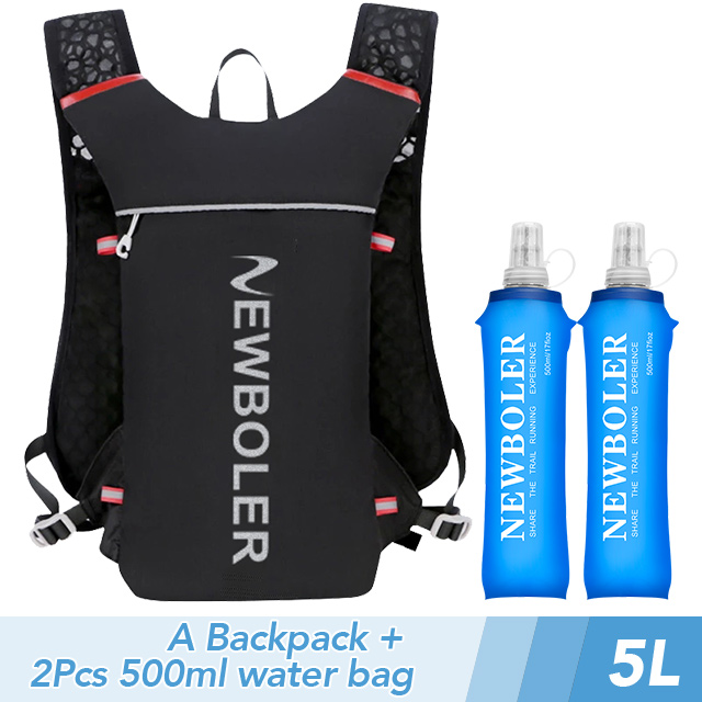 5L Ultraleichter Laufrucksack Laufen Pfad Trinkweste Pack Marathon- Lauffahrrad Rucksack Tasche 500ml 2L Sanft Flasche: schwarze farbe