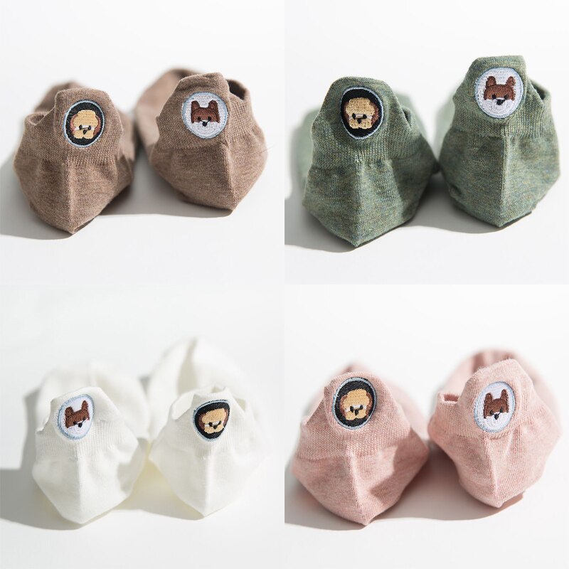 Funny Woman Socks Women 4 Pairs Pack Short Ankle Socks Happy Kawaii Girls Cotton Cartoon Cute Heart Casual Sock harajuku Sox: 12