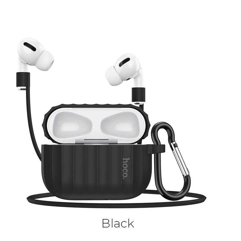 Hoco øretelefon etui til apple airpods pro blødt silikonecover farverigt ultratyndt beskytter til air pods pro cover anti-tabt reb: Sort