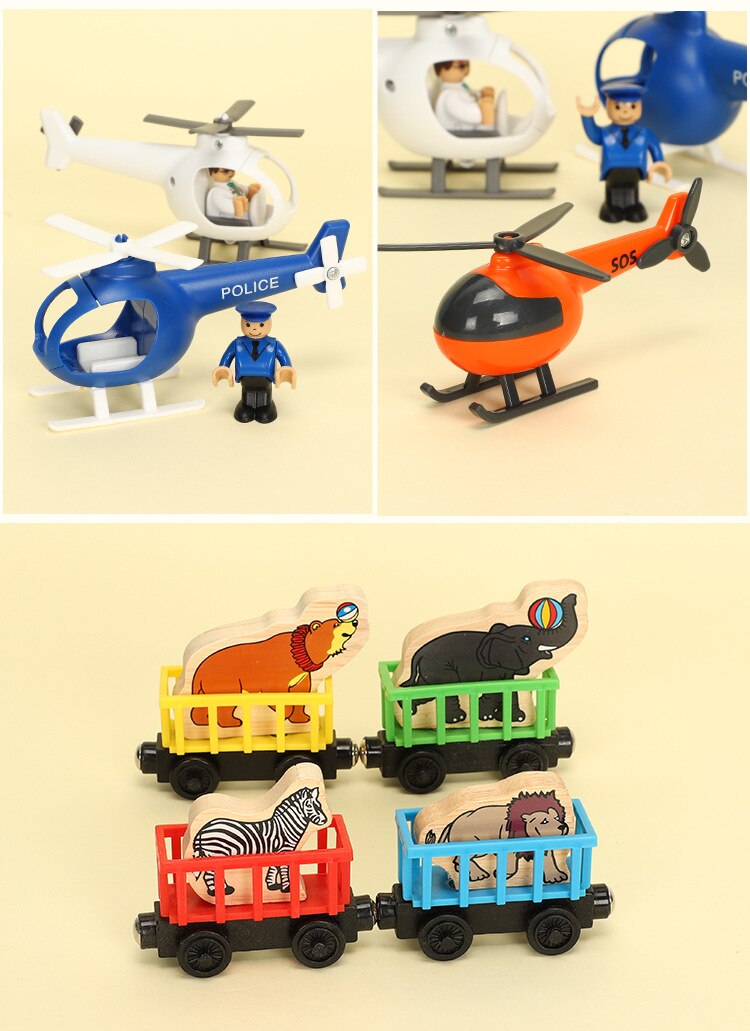 Nuovo aereo elicottero Bus legno magnetico treno accessori auto giocattolo ferroviario in legno per bambini misura legno Biro traccia regali