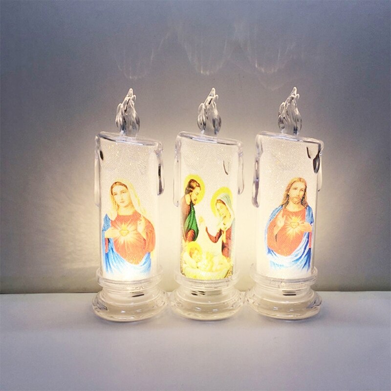 594C Jesus Reines Christus Kerze Lampe Romantische Teelicht Elektronische Flammenlose LED Andacht Gebet Kerzen Licht Religiöse