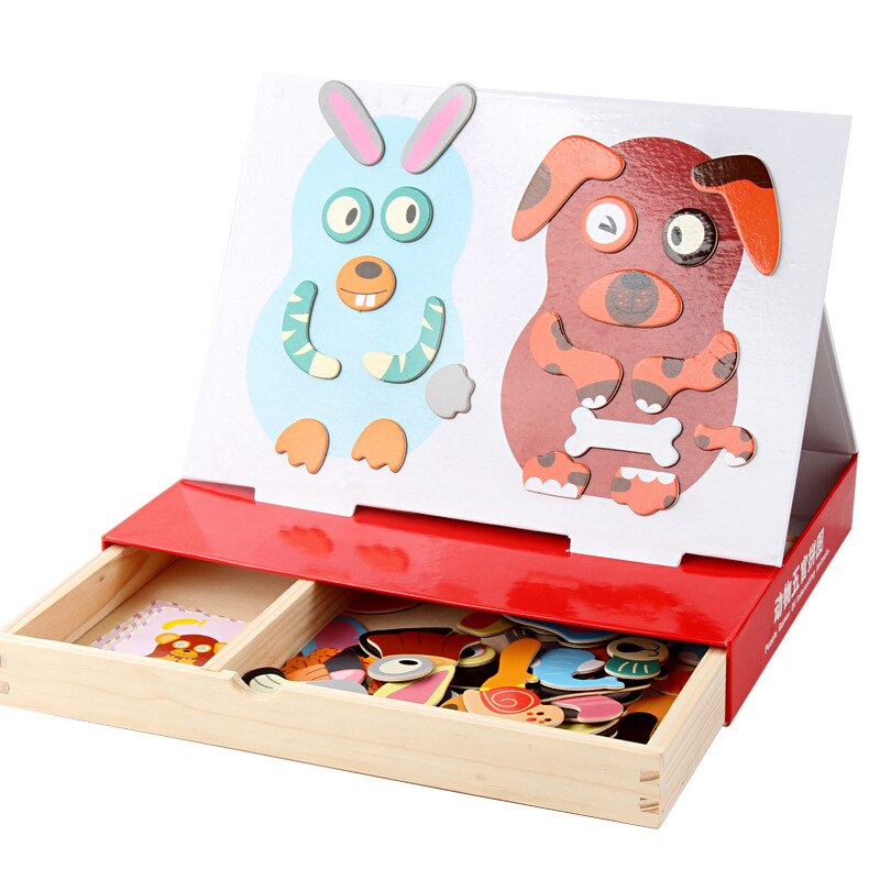 DDWE Kids Houten Dieren Veranderende Magnetische Puzzel Educatief Tekening Boards 3D Puzzel Kinderen Jigsaw Speelgoed voor kinderen dag