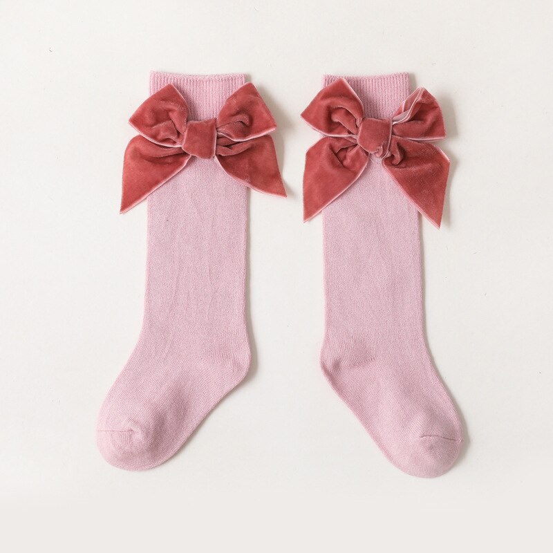 Strik Knie Hoge Baby Sok Zoete Katoen Ademend Peuter Sok Lange Sok Voor Meisjes Prinses Herfst Winter Zachte Effen Kleur: pink