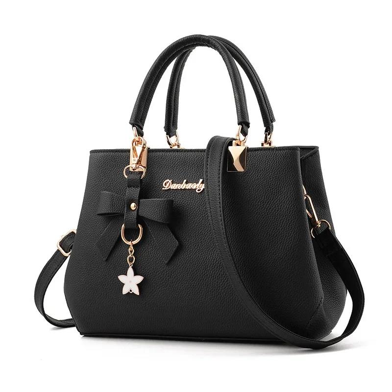 Elegante Frauen Bote Taschen Mit Blume Anhänger Büro Damen Totes Reine Handtasche Für Weibliche Umhängetaschen Umhängetaschen: Schwarz