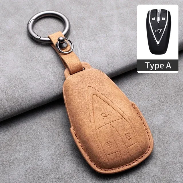 4 Buttons Car Remote Key Case Cover for Changan Deepal S7 SL03 Leather Car Key Shell Fob Holder Protector Keychain for Deepal: WHITE