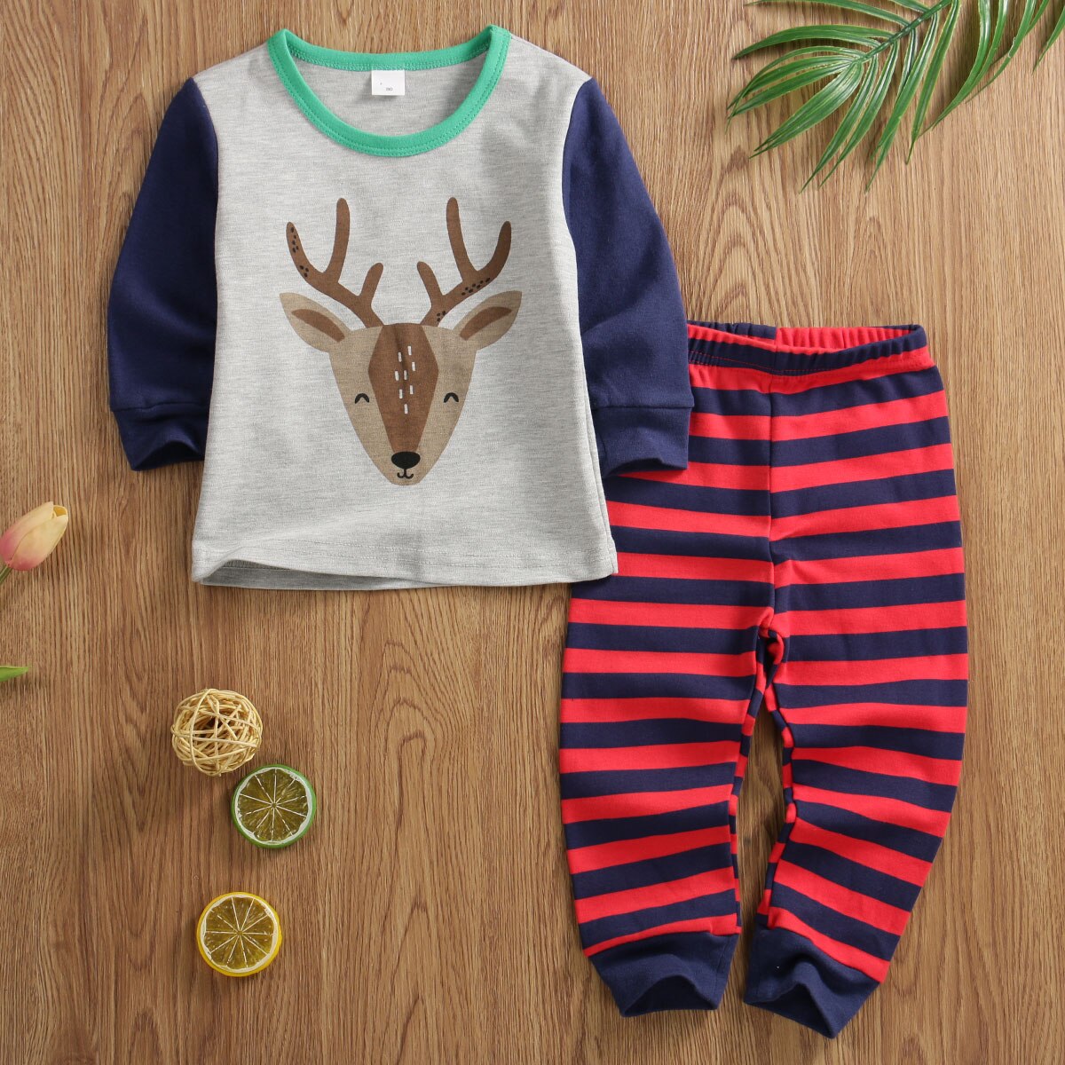 Kinderkleding jongens nachtkleding kinderen eland sneeuwpop pyjama set baby meisjes katoenen cartoon pyjama lente herfst pyjama: Kerst eland / 24m