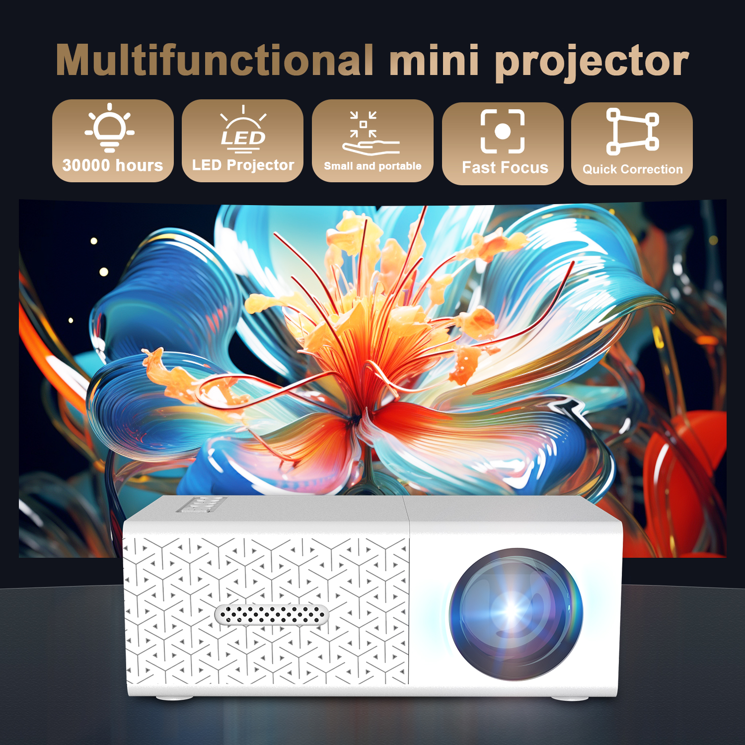 Mini projetor HD, interface USB HDMI portátil, vídeo de filmes ao ar livre compacto DLP LED Home Theater