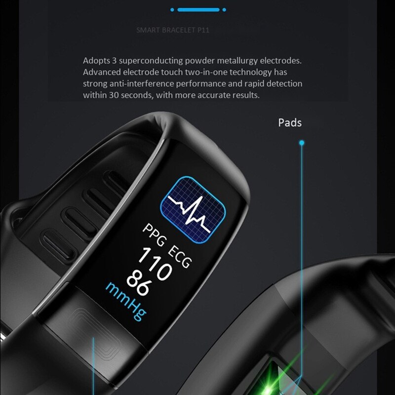 P11 Smart Armband Bluetooth Fitness Tracker IP67 Waterdichte Temperatuur Meting Sport Armband Gezondheid Tracking