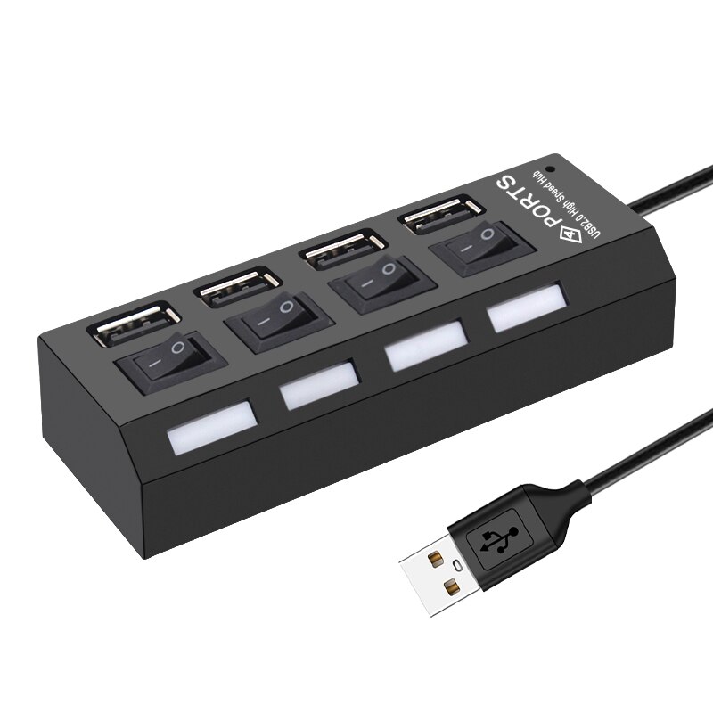 USB Hub 2.0 USB 2.0 Hub Multi USB Splitter Hub Port Hub Adapter 4/7 Port Multiple Expander 2.0 USB Hub with Switch for PC: 4 port Black