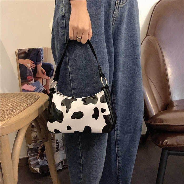 Retro ku mønster dame baguette håndvesker lær dame liten armpose kvinnelig daglig alle match skuldervesker clutch