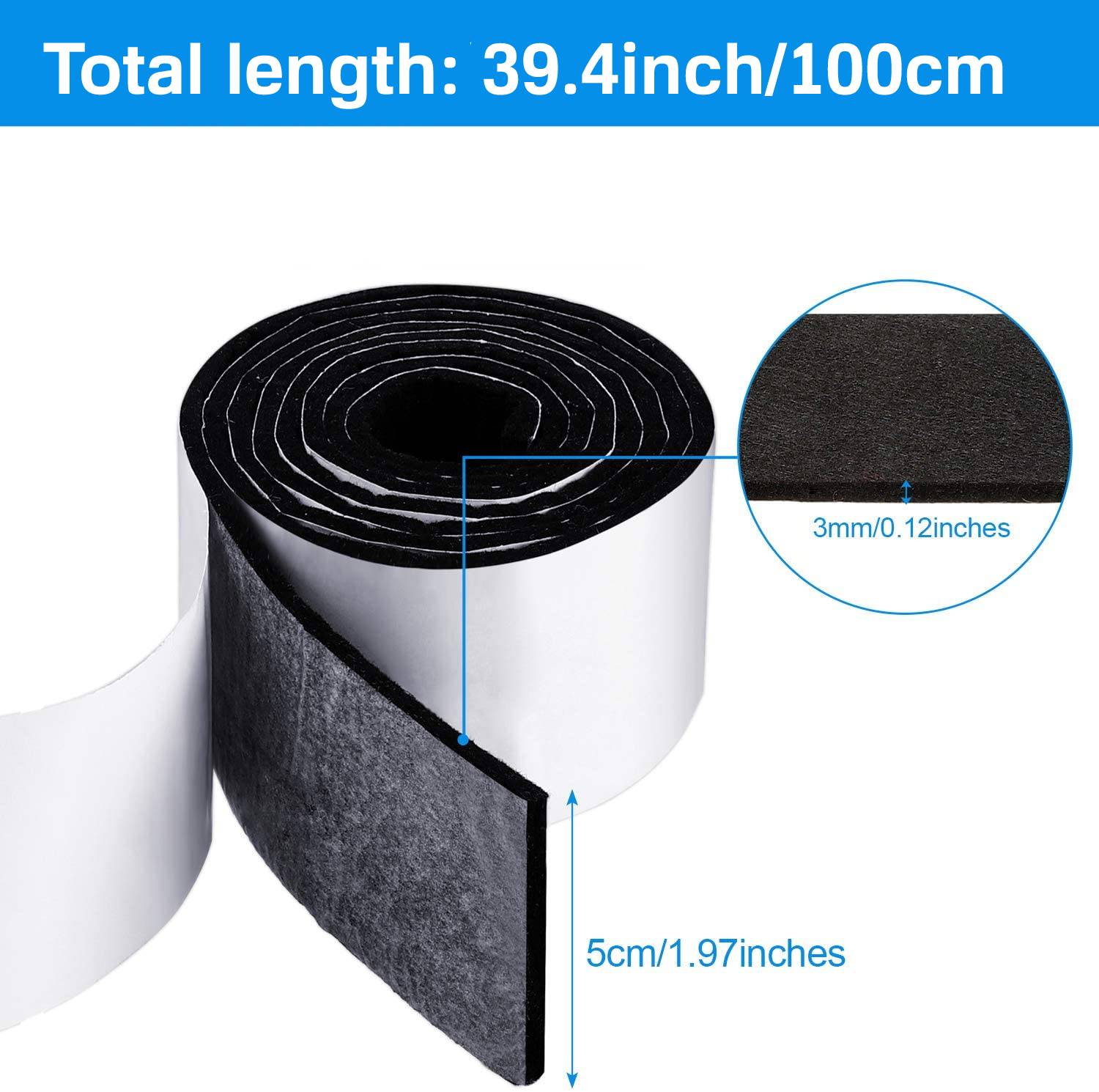 2Pcs Self Adhesive Furniture Felt Strips DIY Shape Sliding Pad Tape Felt Tape Polyester Felt Strip Roll Black Floor Protector