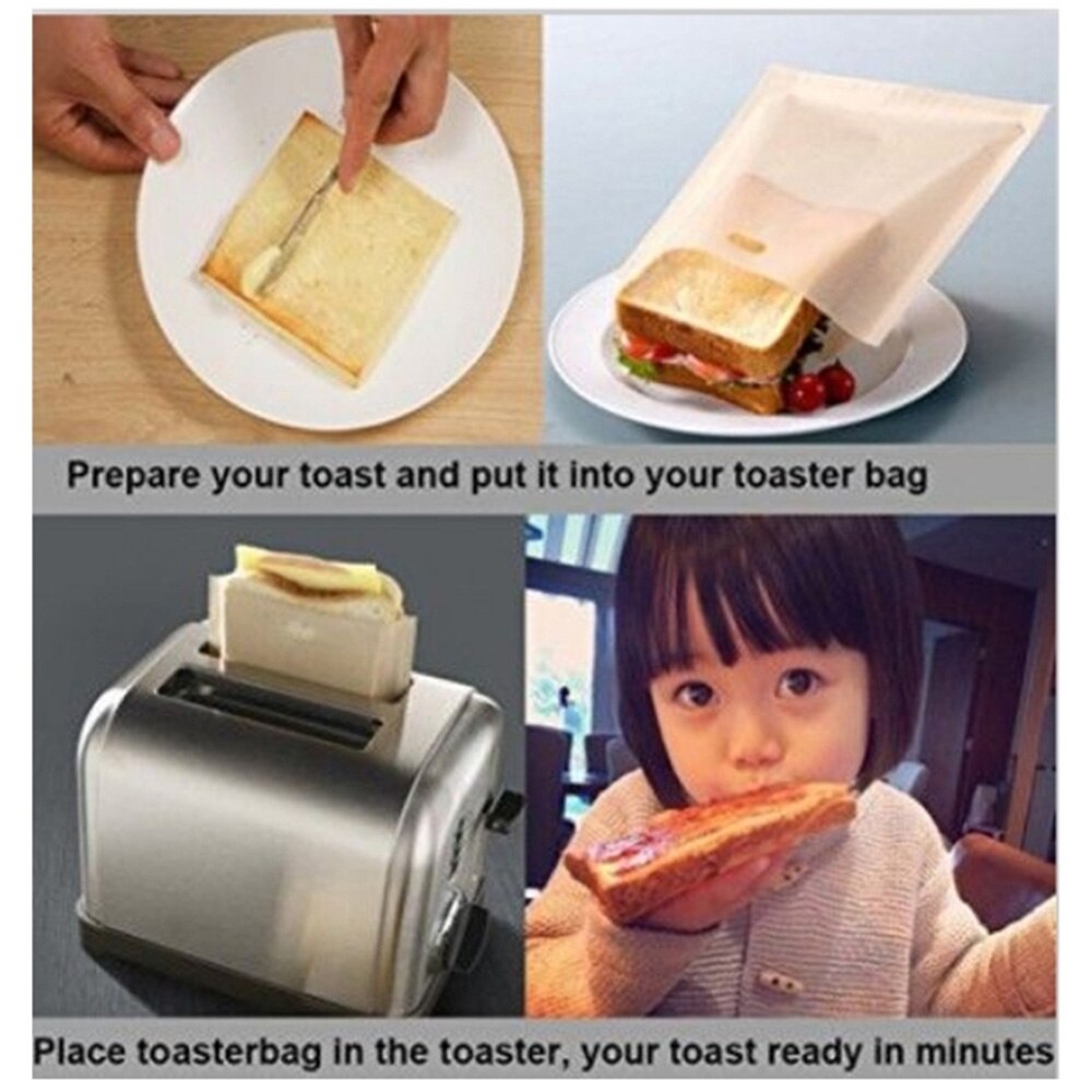 10PCS Toast Pocket Bag Non-Stick Reusable Toaster Sandwich Baking Pouch Kitchen PTFE Toast Bag Non-stick Microwave Bag