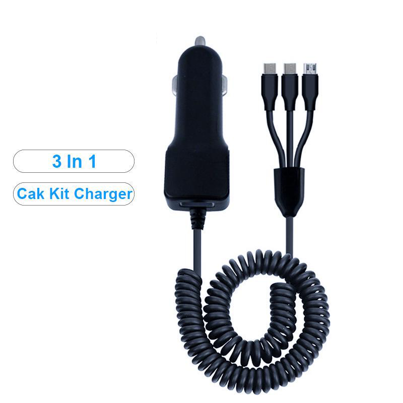 Fast Car Charger 3 In 1 Splitter Usb Charger Kabel Voor Iphone Micro Usb Android Telefoons Type-C Telescopische auto Opladen Adapter