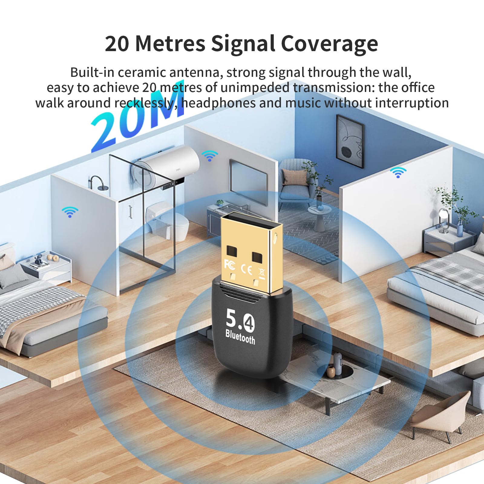 Hannord Bluetooth 5.4 Adapter Dongle USB Bluetooth Receiver Support EDR & BLE for Speaker Mouse Keyboard Audio Transmitter