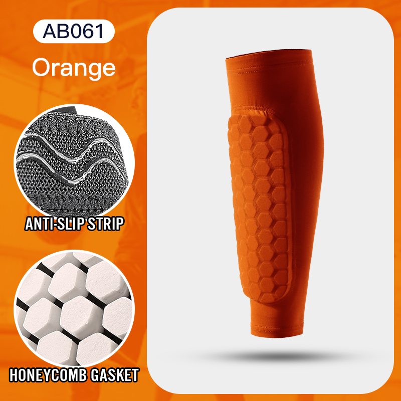 Manchons de jambe protège-tibia antichoc nid d'abeille Nylon Support chaussette protège-tibia équipement de football boucliers de football Legging de sport: L / Orange