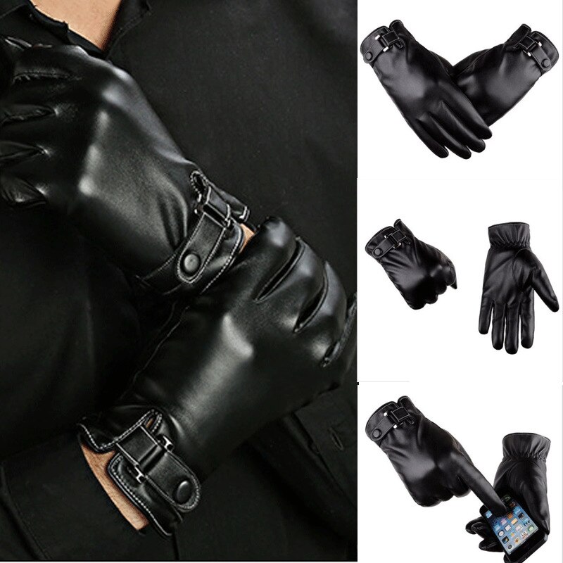 Waterproof Mens Leather Gloves Touch Screen Thermal Lined Driving Warm Gloves