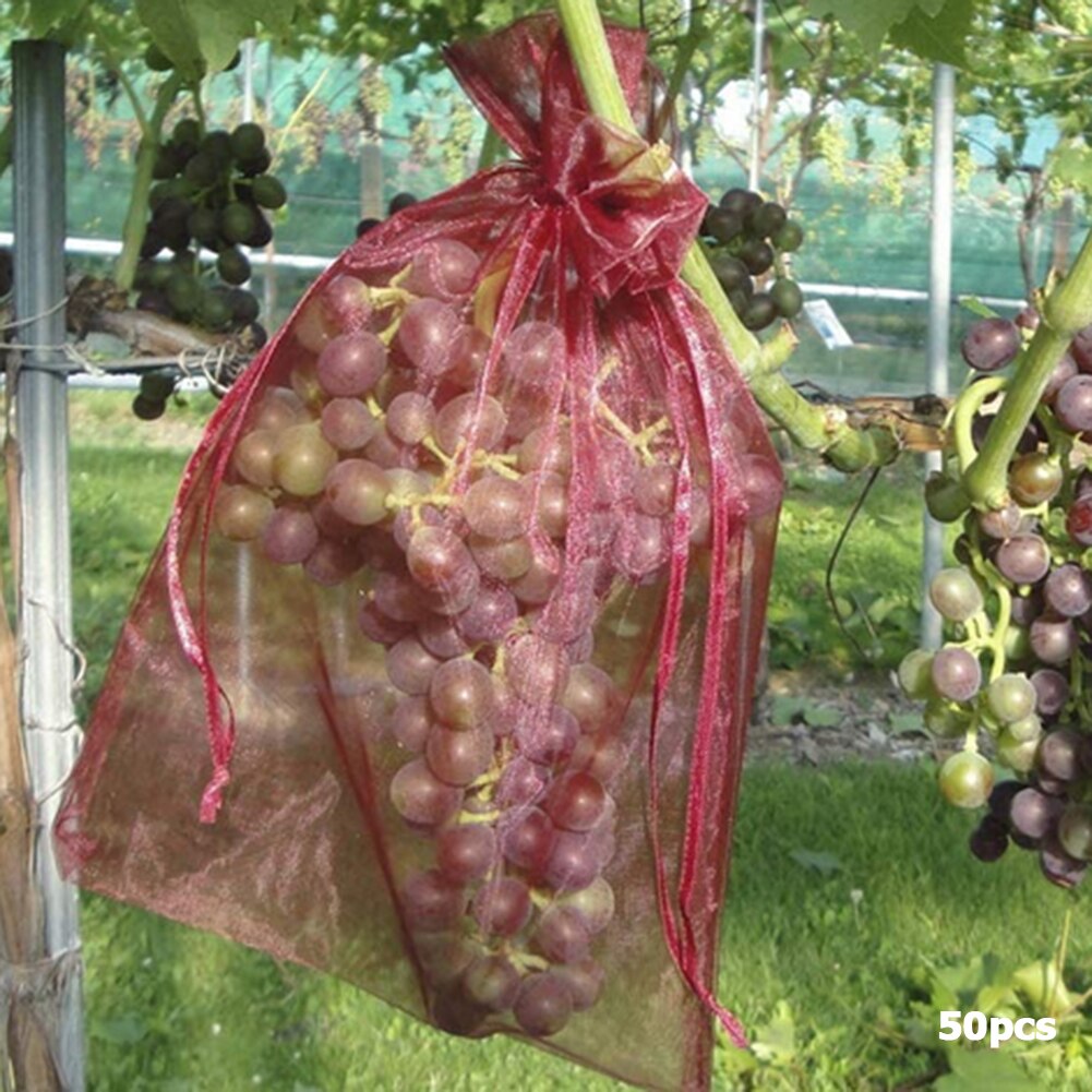 50 Uds plantas frutales bolsas para vivero uvas protección de jardinería bolsa roja con cordones bolsa de almacenamiento de perlas de caramelo para el hogar 17x23cm