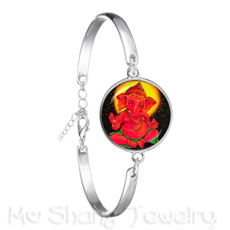 Pulsera de la estatua de Ganesha, brazalete de cadena de budismo indio, Ganesha, Vinayaka, Dios, Vintage,: Color amarillo claro