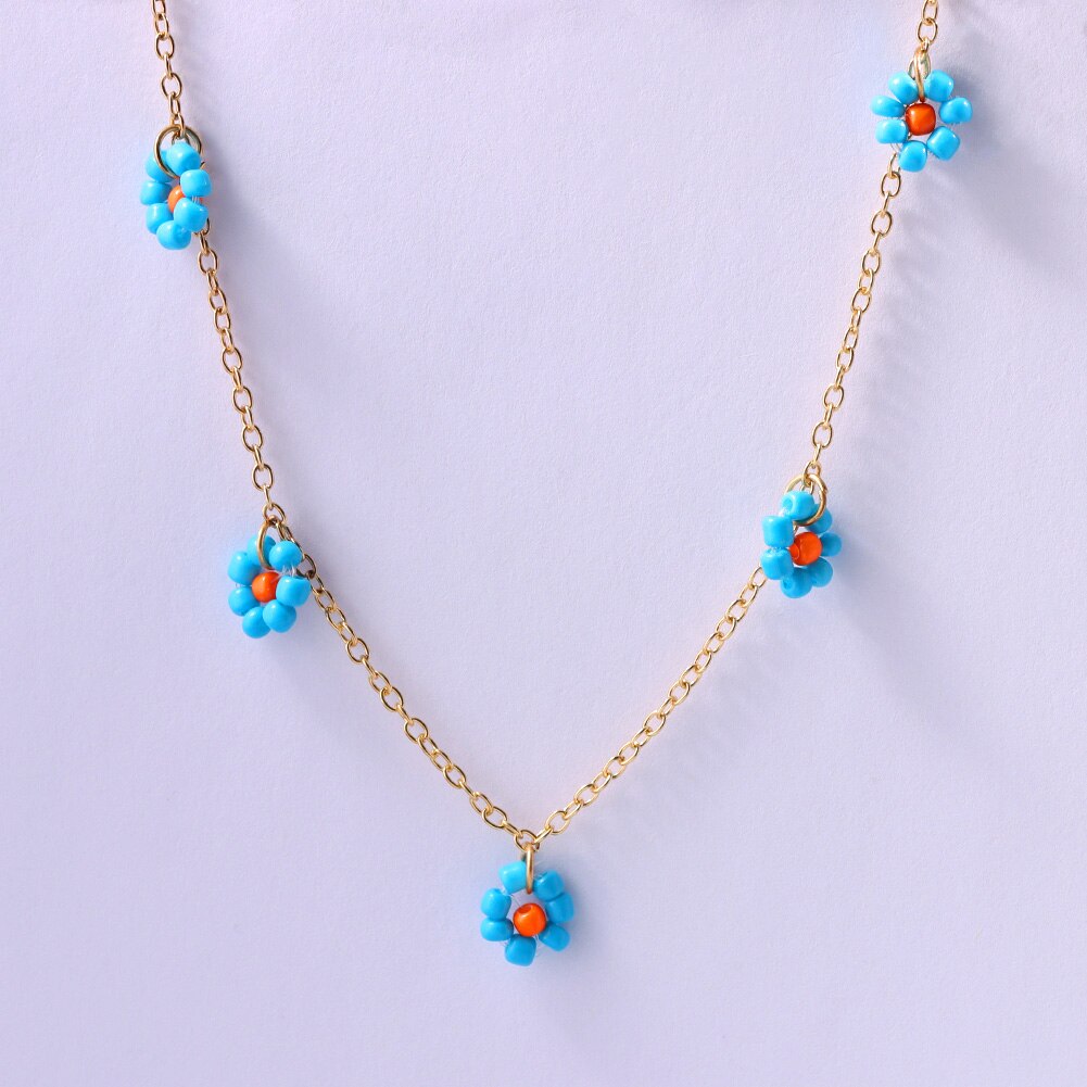 Collana di perline fiore margherita arcobaleno multistrato per donna cubana catena robusta girocollo Set gioielli bohémien regalo per feste Femme: 061209NB
