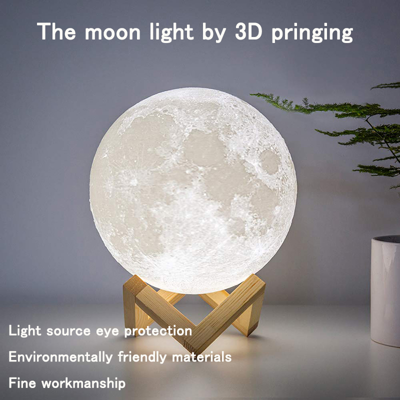 Luz LED nocturna T20, lámpara de Luna con estampado 3D, recargable, cambio de Color, luz 3D táctil, lámpara de Luna, luces para niños, lámpara de noche para el hogar