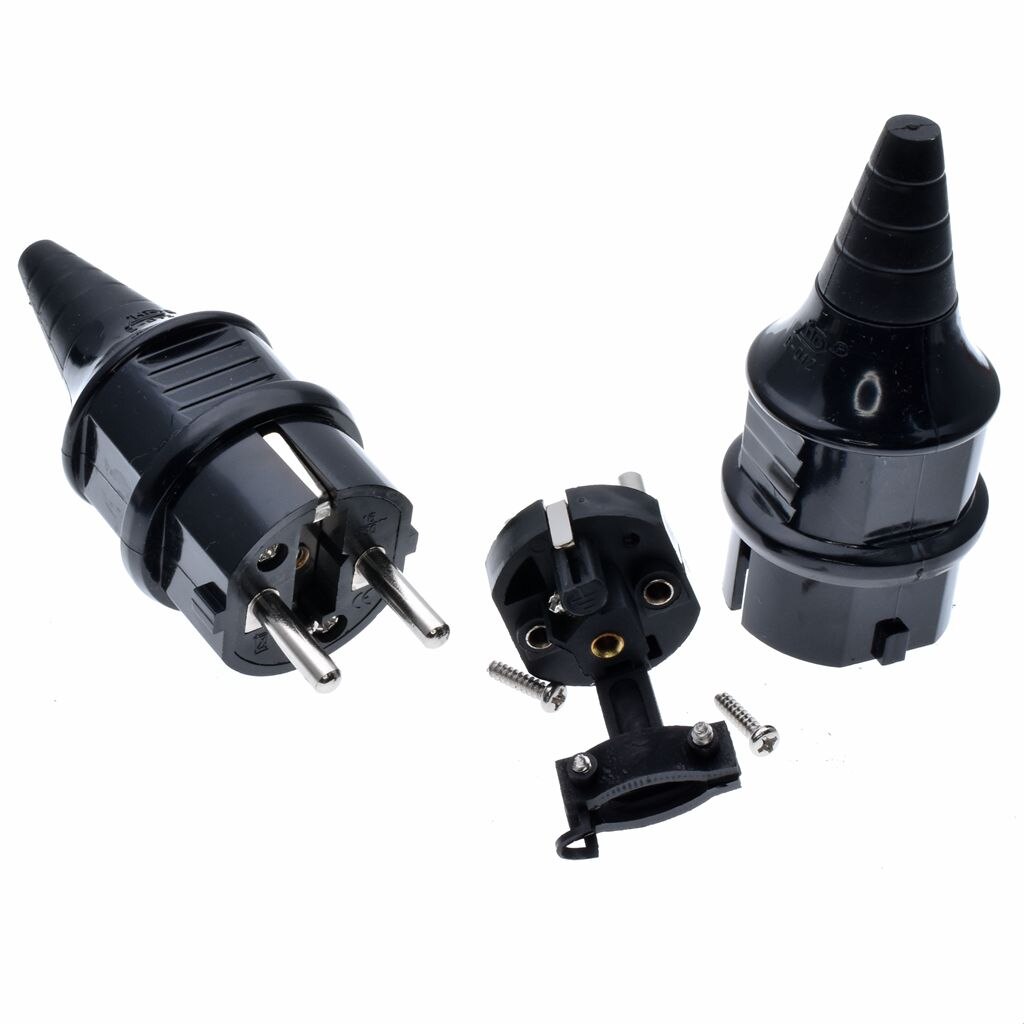 Black/White CE AC 250V 16A EU germany waterproof Schuko Power plug 2p Elcectrical Cable Connector wired adaptor converter E-012*