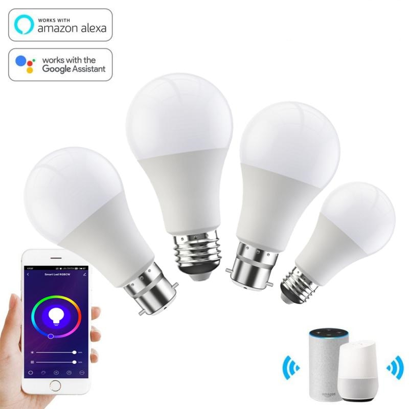 Bombilla inteligente LED regulable, 15W, B22, E27, WiFi, Control por voz, funciona con Alexa, Google Home, Tuya, App Smart Life, 110V/220V