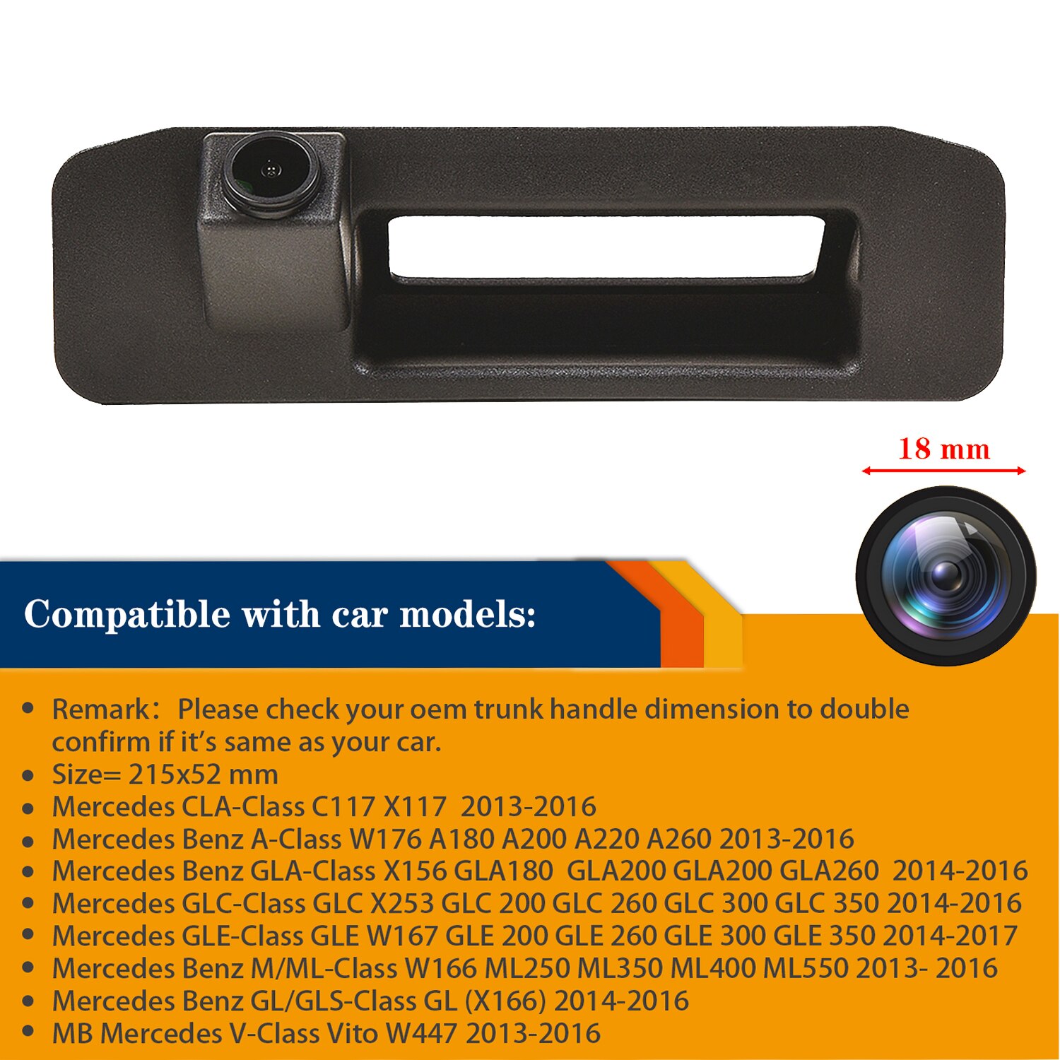 Handle Rear View Camera for Mercedes A-Class A180 A200 A260 W176 GL X166 ML W166 vito W447, Misayaee Backup Reverse HD Camera