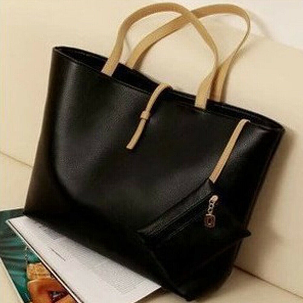 Frauen Handtasche Faux Leder Bote Einkaufen Tasche Handtasche Dame Schulter Tasche Totes Geldbeutel: schwarz