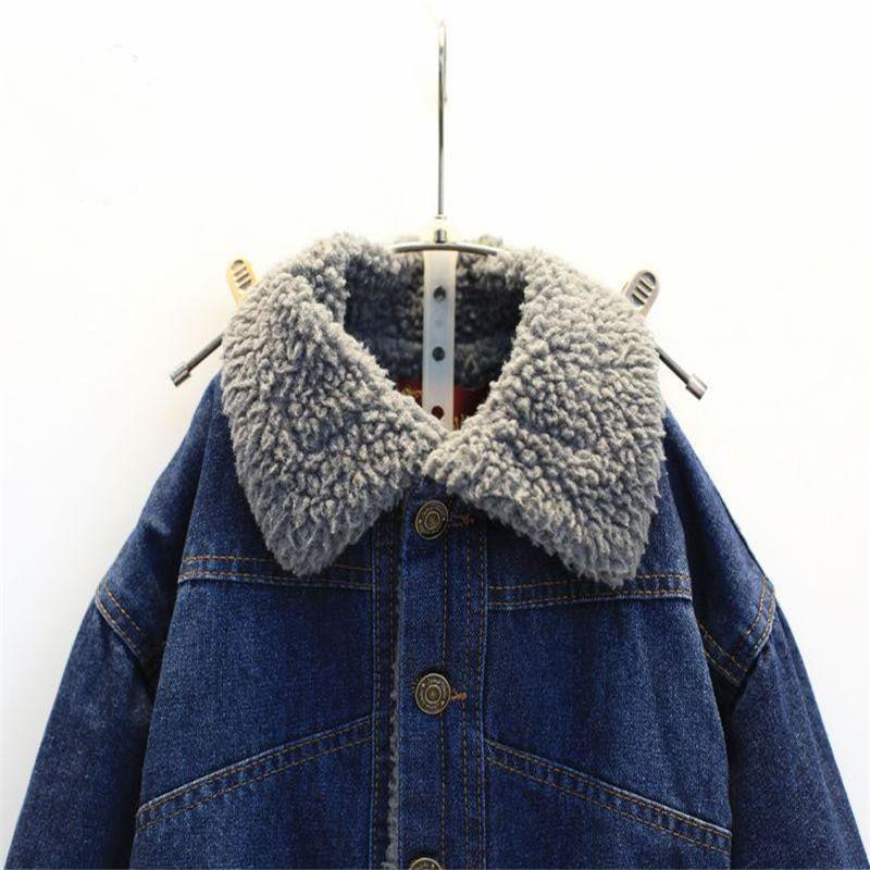 Ropa infantil , ropa de mezclilla para niños pequeños de Otoño/Invierno, chaqueta gruesa de terciopelo, blusa de cordero para niños y niñas