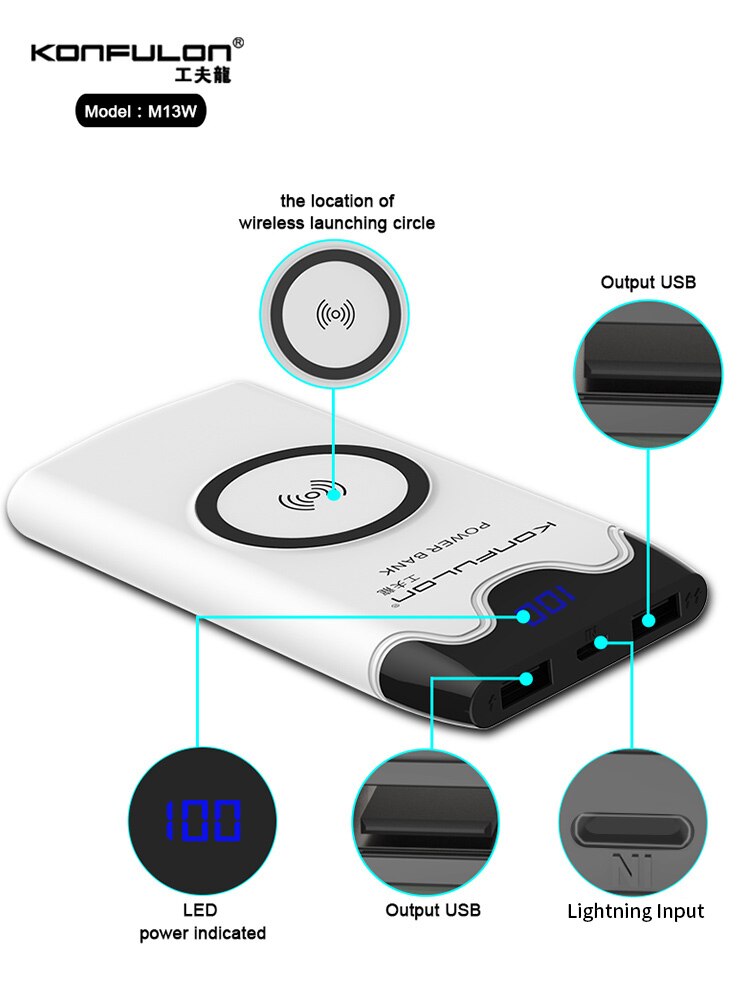 Wireless Charger10000Mah USB External Battery Wireless Charging Powerbank Wireless 10000 Mah Portable Poewr Bank ForPhone