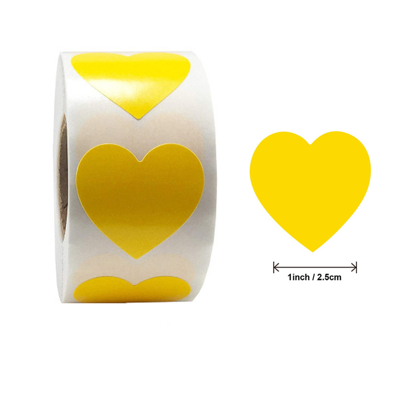 500Pcs/Roll Love Heart Shaped Sticker Seal Labels Birthday Party Packaging Cute Stationery Sticker Scrapbooking for Craft: light yellow