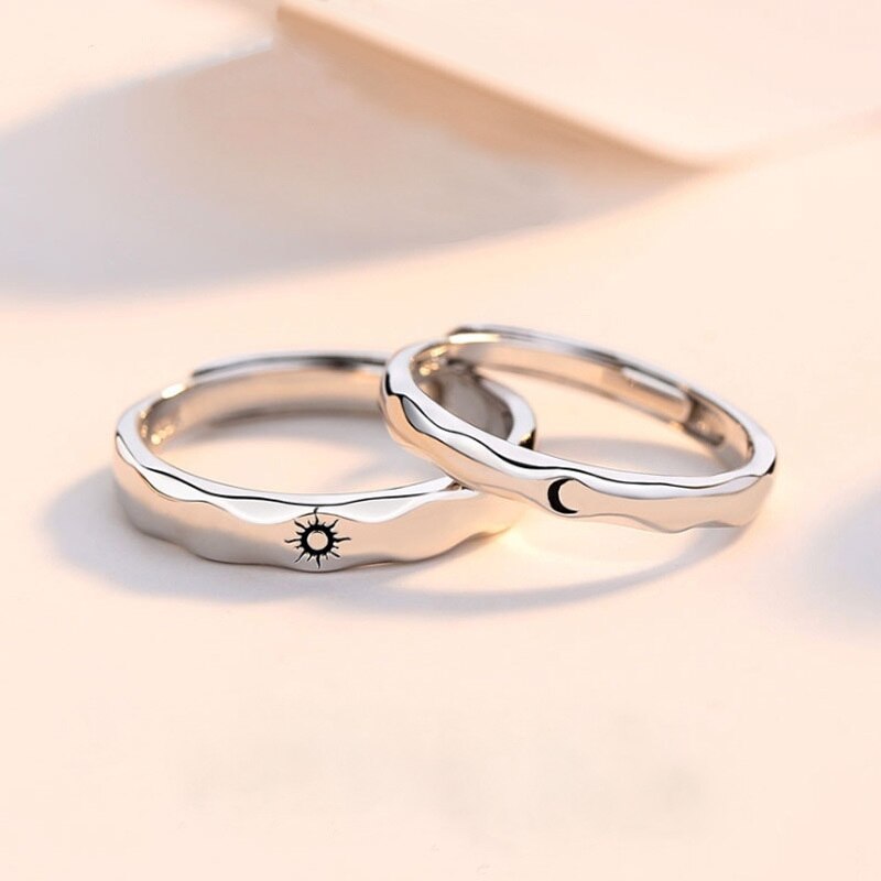 Bagues de Couple pour femmes et hommes, ensemble de 2 pièces, soleil et lune, anneaux de mariage, doigt d'amoureux, couleur argent, bijoux assortis, de saint-valentin: Sun Moon Open 8