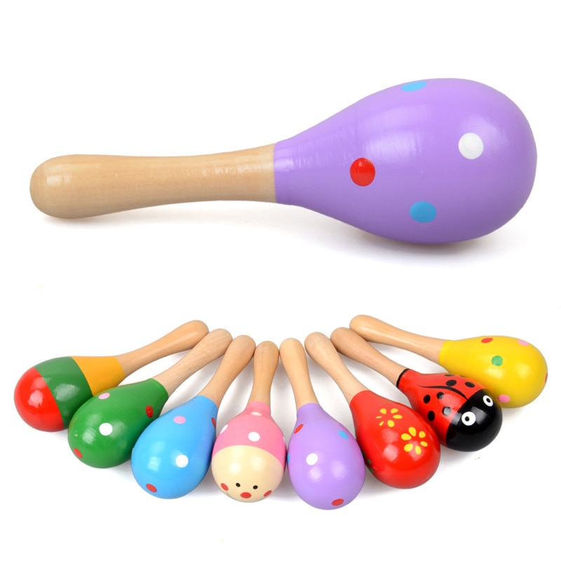 Forskellige træ maracas rasler tromme baby musikinstrument til baby rangle shaker fest tidligt barn pædagogisk legetøj tilfældigt 1 stk