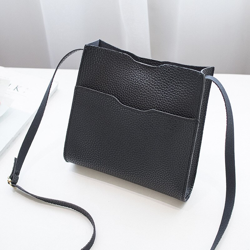 Kvinder solid lille pakke skulder besked crossbody taske fritid hipster ensfarvet mobiltelefon taske pu taske håndtaske: Sort