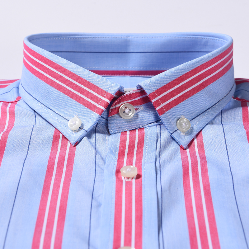 Men's Cotton Striped Button Cuff Dress Shirts Pocket-less Contrast Colors Casual Standard-fit Long Sleeve Shirt