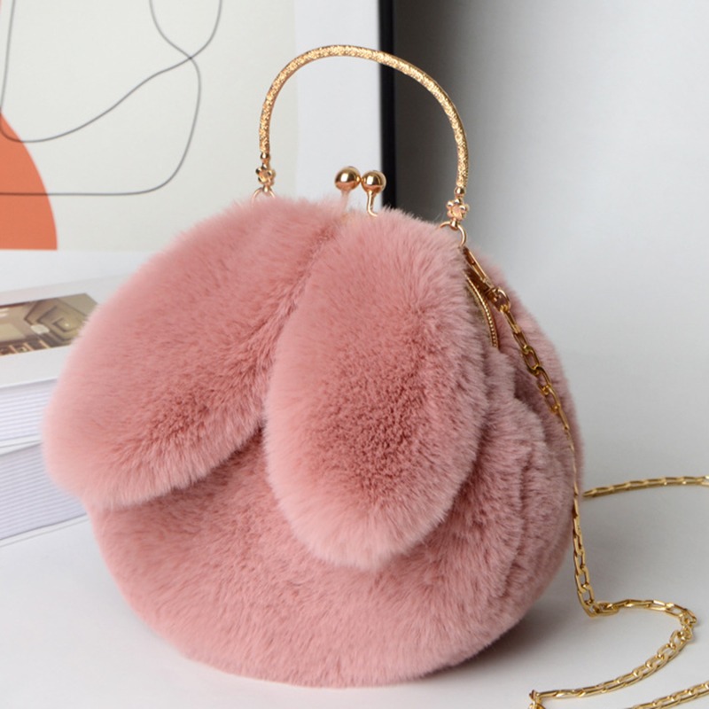 Cute Plush Rabbit Crossbody Bags for Women Korean Version Cute Purses and Handbags Girls Rabbit Ear Shoulder Messenger Bag: Orange