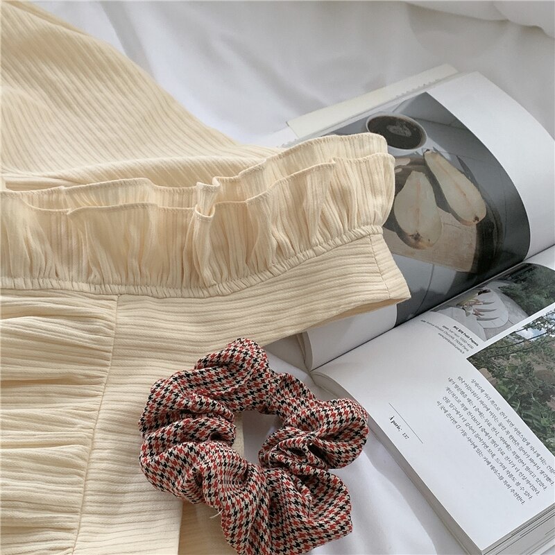 Nachthemden Vrouwen Ruches Eenvoudige Vierkante Kraag Koreaanse Stijl Prinses Lantaarn Mouw Losse Nachthemd Zoete Nachtkleding Midi