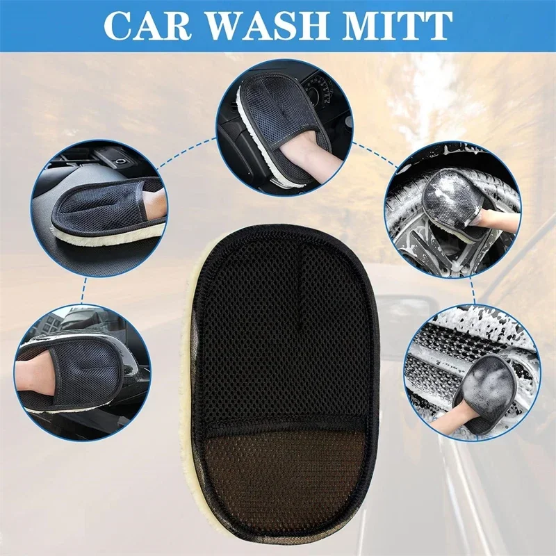 Guante de esponja para limpieza de coche, manopla de lavado para pulir el coche, guantes de microfibra para limpieza de hogares de cocina automotriz, lana, 1/10 Uds.